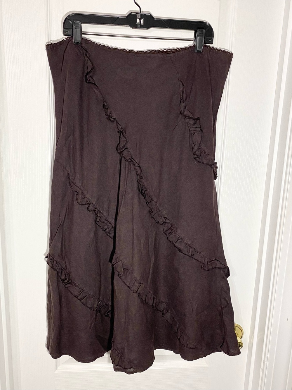 Y2K VTG Anthro Odille LINEN Ruffle Tiered Midi Skirt USA MADE Brown Size Small
